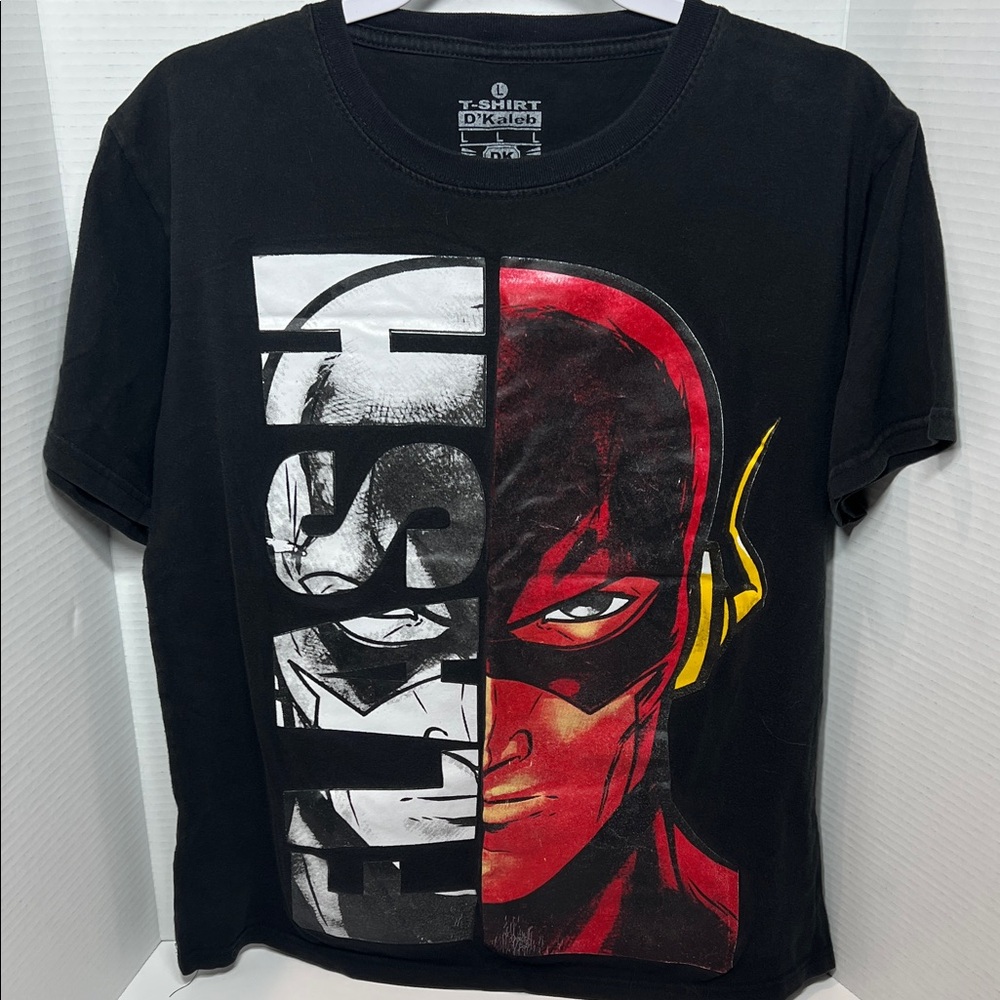 Awesome Flash T-Shirt. Black Graphic T-Shirt with Red and White Flash Character